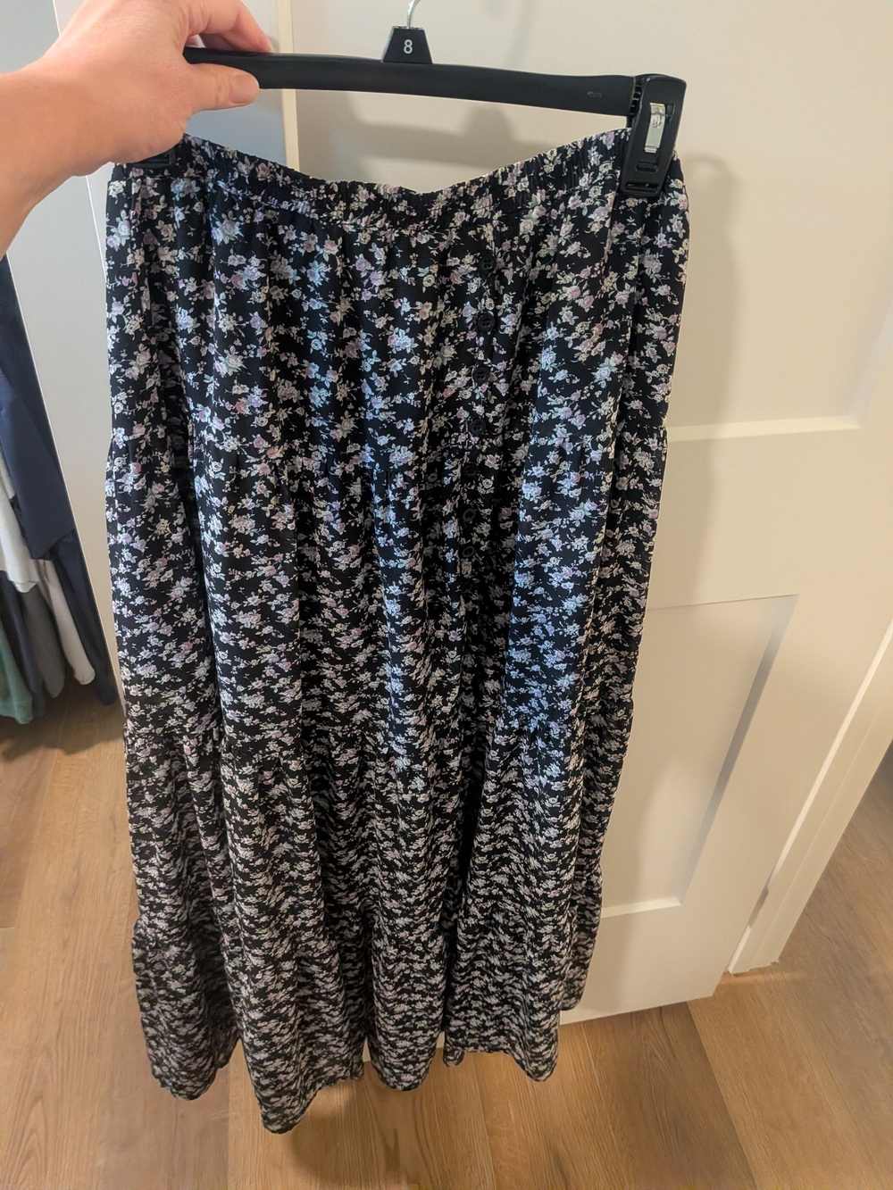 Lulu's Black Maxi Skirt with White Floral Print